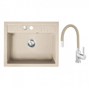 Set chiuveta granit Ferro , o cuva 58x48, nisip cu baterie flexibila Ferro bej