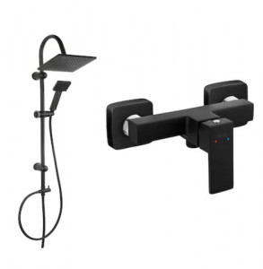 Set de dus FERRO Zicco BLACK baterie cada / dus si Set bara dus cu suport culisant, dus fix si para dus mobila Squerto, negru