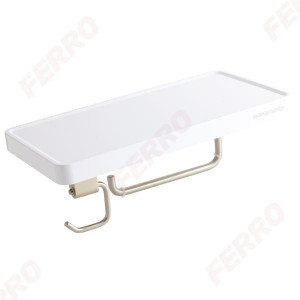 Etajera cu porthartie si agatatoare Yacore, alb/inox