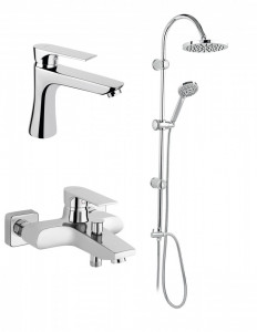 Set FERRO SQUARE & RONDO 3in1 Baterie cada-dus + Baterie lavoar + Coloana de dus cu dus fix si dus mobil culisant
