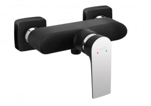 Set de dus FERRO Square BLACK baterie dus si Set bara dus cu suport culisant, dus fix si para dus mobila Squerto, Negru / Mat