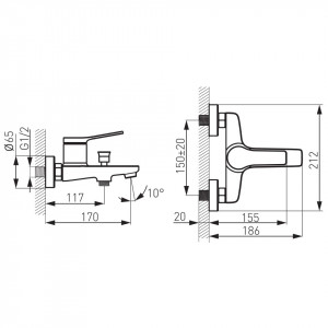 Set FERRO STRATOS 3in1 Baterie stativa lavoar + Baterie perete cada/dus + Set dus cu para dus 1 functie, ploaie, crom