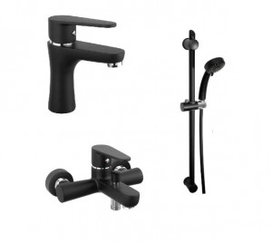 Pachet 2 baterii Ferro ,cada/dus,lavoar+Set dus mobil, negru mat BAG1BL-2BL-KIT6025