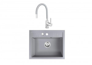 Set chiuveta Ferro granit gri , 1 cuva 580x480 cu baterie flexibila Ferro gri