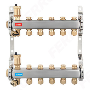 Distribuitor/colector 1" din inox 3 circuite cu ventile inchidere