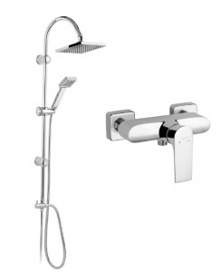 Pachet Coloana de dus fixa, mobila si baterie cabina FERRO, Squerto-Square, Cromat