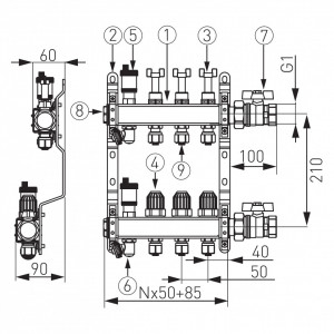 Pachet Distribuitor/Colector 1``- 4 Cai FERRO din Otel Inoxidabil pentru incalzire in pardoseala cu racorduri