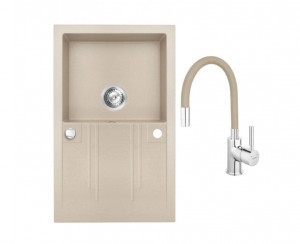 Set chiuveta Ferro granit 78x48, nisip ,cu baterie flexibila Ferro bej