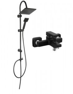 Coloana de dus Ferro Zicco, cu baterie cada / dus Negru Mat, set bara dus Negru Mat, culisant, dus fix, para dus mobila