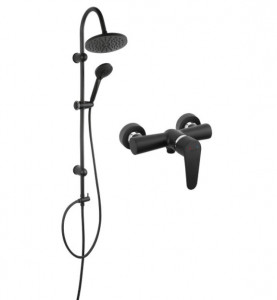 Pachet 2in1 Coloana de dus Ferro Rondo, cu baterie dus Negru Mat Algeo, set bara dus Negru Mat, dus fix, para dus mobila
