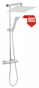 Set 2 in 1 Trevi Square : TRV7 baterie perete dus termostatata cu set bara dus cu suport culisant, dus fix si para dus mobila, crom