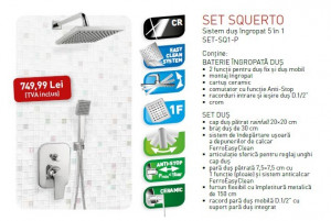 Set 5 in 1 Ferro Squerto: baterie incastrata dus cu cap dus fix, para dus mobila, furtun flexibil si racord