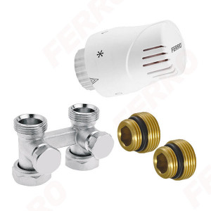 Set robinet radiator termostatic dublu drept 3/4 + cap termostatat GT10 alim. din pardoseala