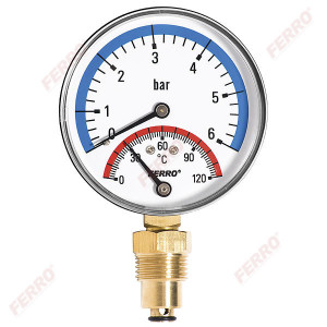 Termomanometru D.80 mm 1/2" radial, 0-6 bari, 120°C