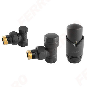 Set robineti radiator coltari 1/2" cu cap termostatic, antracit