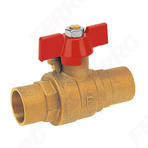 Robinet trecere din alama cu sfera si fluture PN25, D.12 mm pt. sudura teava cupru