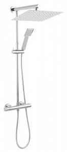 Set 2 in 1 Trevi Square : TRV7 baterie perete dus termostatata cu set bara dus cu suport culisant, dus fix si para dus mobila, crom