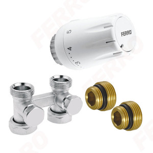 Set robinet radiator termostatic dublu drept 3/4 + cap termostatat GT11 alim. din pardoseala