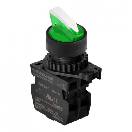 Prekidač dvopoložajni S2SRN-L3AGALM,1NO,sa LED indikacijom 110-220Vac,zeleni,6A 250Vac IP52 Autonics