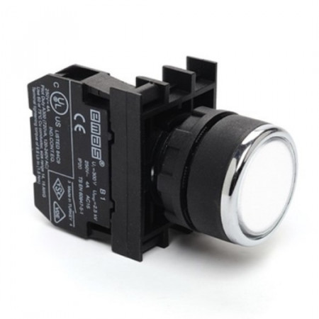 Taster beli B100DB, 1NO, oklopljen, ugradnja na fi22mm, 4A 250Vac IP50 Emas