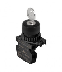 Prekidač dvopoložajni S2KR-2EKAM, 0-1 90°, 1NO, fi22mm, sa ključem, 6A 250Vac IP52 Autonics