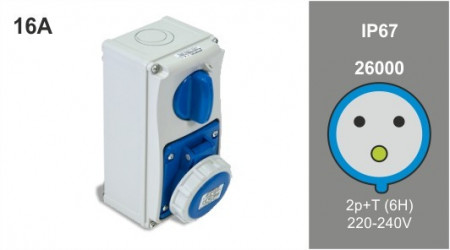 Priza industriala interblocabila monofazata 3P 16A 230V IP67 PT Famatel