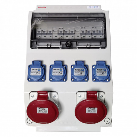Tablou electric Famatel echipat cu 2 prize trifazate 5P 32A + 4 prize monofazate schuko 16A, 12L IP44 cu aparataj automat Eaton
