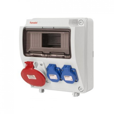 Tablou electric echipat cu o priza trifazata 5P 32A + 2 prize monofazate schuko 16A, 9L IP44 Famatel