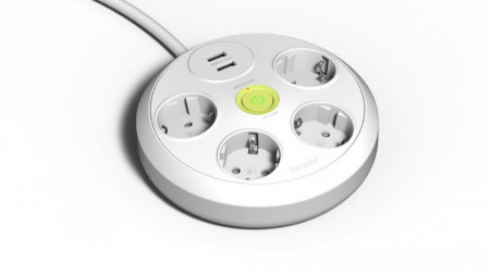 Prelungitor 4 prize schuko 230V 16A cablu 3X1,5mmp 1,5m cu intrerupator luminos si 2USB protectie la supratensiune nou