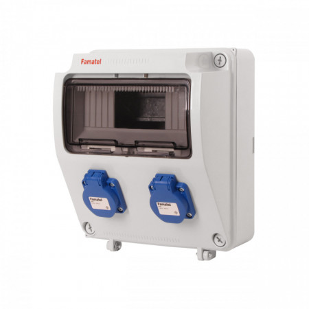 Tablou electric echipat cu 2 prize monofazate schuko 16A, 9L IP54 Famatel