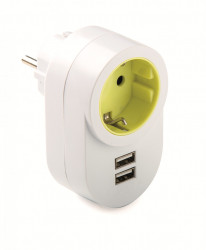 Adaptor priza schuko 16A 230V IP20 2xUSB 2,1A/5V prevazut cu led indicator Famatel