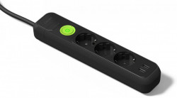 Prelungitor 3 prize schuko 230V 16A cablu 3X1,5mmp 1,5m cu intrerupator luminos si 2USB protectie la supratensiune negru