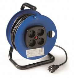 Derulator 4 prize schuko 16A, 25m, cu stecher schuko 16A, 230V prevazut cu termosiguranta Famatel