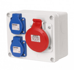 Doza cu 2 prize schuko 16A 230V + 1 priza 5P 400V 16A precablata IP44 Famatel