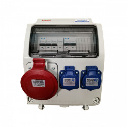 Tablou electric Famatel echipat cu o priza trifazata 5P 32A + 2 prize monofazate schuko 16A, 9L IP44 cu aparataj automat Eaton