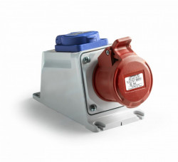 Priza industriala combinata 1x priza trifazata 400V 5P 16A 6h IP55 +1x priza monofazata schuko 16A IP55 Famatel