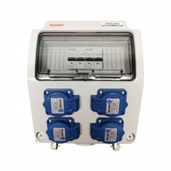 Tablou electric Famatel echipat cu 4 prize monofazate schuko 16A, 9L IP54 cu aparataj automat Eaton