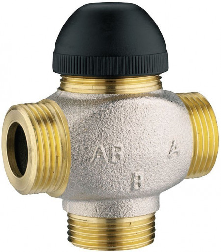 Robinet cu ventil termostatic cu trei căi, fără teu de legătură pe bypass, pentru amestec şi distribuţie Kvs=4,00 DN 15 (filet ext de 3/4")1 7762 61