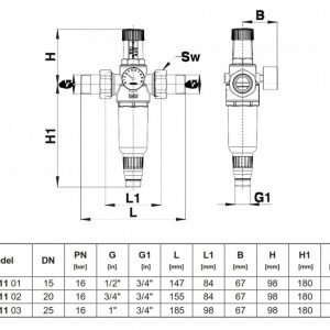 Filtru pentru apa potabila cu reductor de presiune Herz, DN 25, PN16, cod 2 3011 03