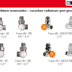 Set termostatic Herz Armaturen alcatuit din robinet cu ventil termostatic in 3 axe, cap termostatic Mini, robinet de retur si conectori