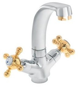 BATERIE LAVOAR DUBLA COMANDA CU RACORDURI FLEXIBILE CROM-AURIU (z10) Herz, Gama STIL, cod UH07066