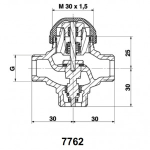 Robinet cu ventil termostatic cu trei căi, fără teu de legătură pe bypass, pentru amestec şi distribuţie DN 10 (filet ext de 1/2") 1 7762 X0