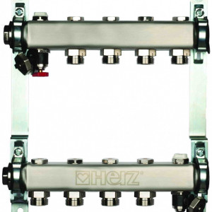 Set distribuitoare inox Herz Armaturen pentru radiatoare, cu inchidere, DN25, G3/4, cu 6 cai, cod 1 8634 06