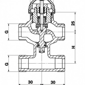 Robinet cu ventil termostatic Herz cu trei căi, cu teu de legătură pe bypas DN10 (filet 1/2'') 1 7763 50 kvs=0.4
