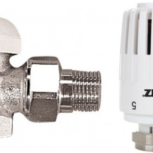 Set termostatic coltar Herz, alcatuit din cap termostatic Herz Project si robinet cu ventil termostatic, coltar, 3/8", cod V 7724 90