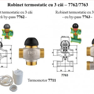 Robinet cu ventil termostatic Herz cu trei căi, cu teu de legătură pe bypas DN10 (filet 1/2'') 1 7763 70 kvs=1