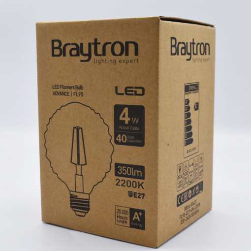 Bec led Vintage Edison 4W (40W), E27, FL95, 350 lm, lumina calda (2200K), auriu, Braytron