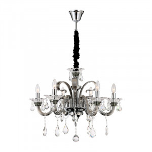 Candelabru crom, fumuriu, cristale K9, 6 becuri, dulie E14, 64104-6, Globo