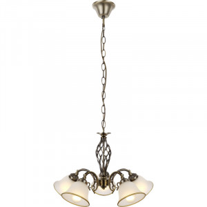 Candelabru, alamă antica, sticlă satinata, 5 becuri, dulie E27, 60208-5, Globo