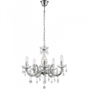 Candelabru transparent,crom, cristale, 5 becuri, dulie E14, 63116-5, Globo